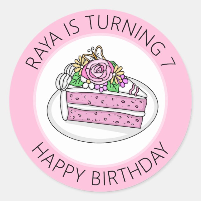 Pink Personalised Birthday  Classic Round Sticker (Front)