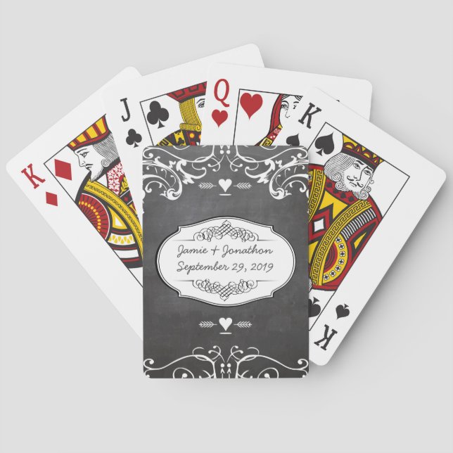 Pink Personalised Chalkboard Typography Weddings Playing Cards (Back)