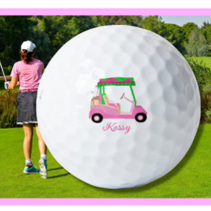 Pink Personalised Custom Golf Cart Clubs Name Balls