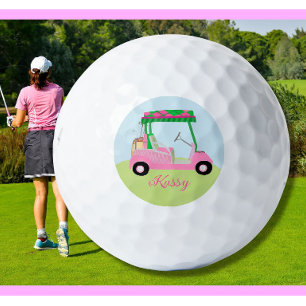 Pink Personalised Custom Golf Cart Clubs Name Balls