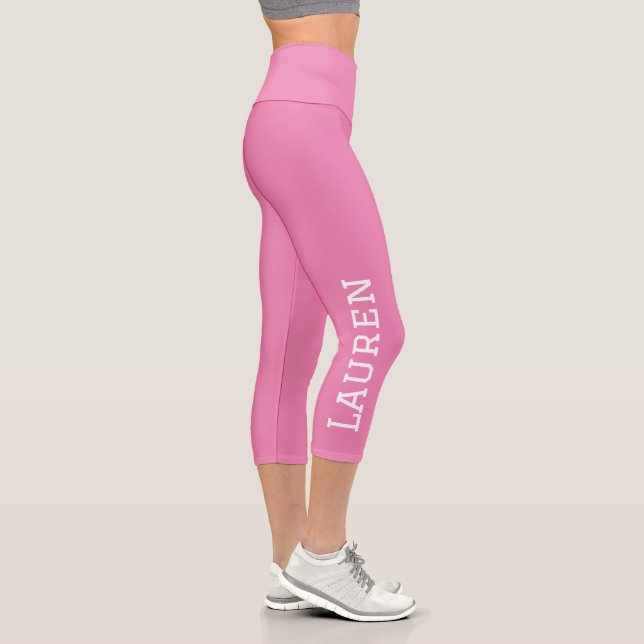 Pink Personalised Custom Name One Side Capri Leggings (Right)