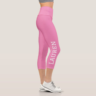 Pink Personalised Custom Name Solid Colour  Capri Leggings
