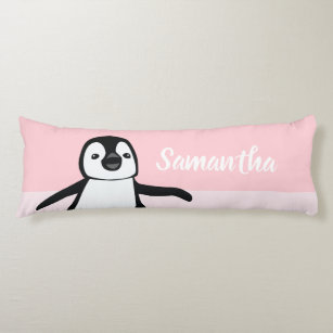 Pink Personalised Cute Penguin Illustration Body Cushion