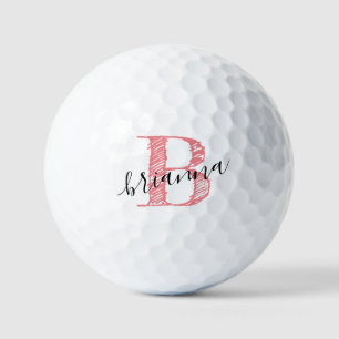 Pink Personalised Elegant Script Monogram Initial Golf Balls