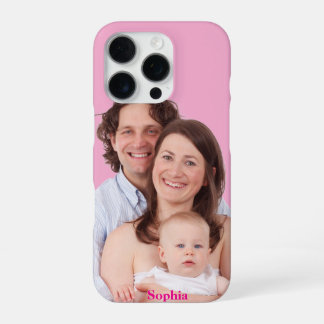 Pink Personalised Family Photo with Custom Name iPhone 16 Pro Case