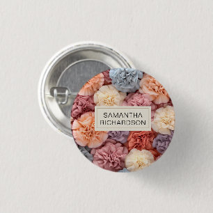 Pink personalised flower 3 cm round badge