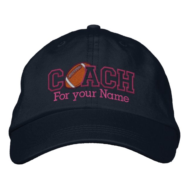 Pink Personalised Football Coach with your name Embroidered Hat (Front)