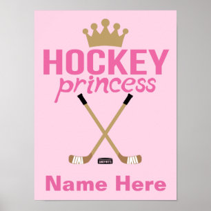 Pink Personalised Girls Hockey Princess Name Poster