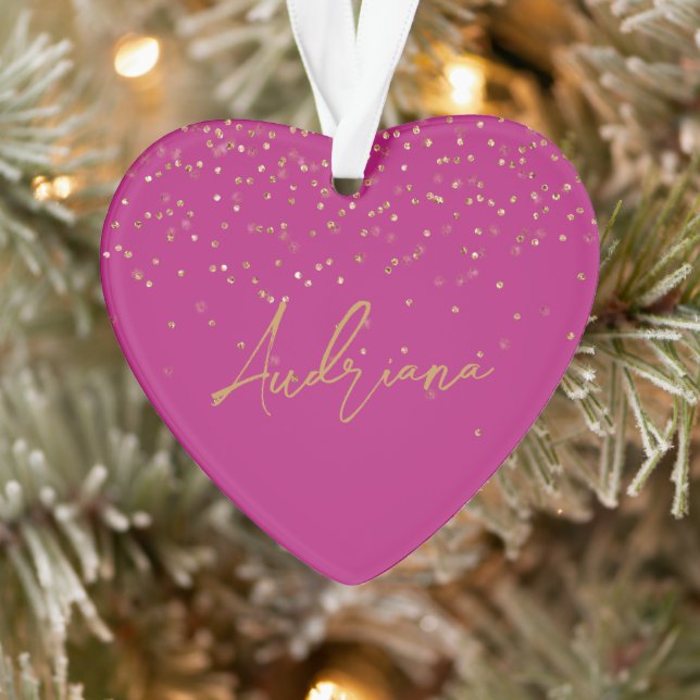 Pink Personalised Gold Name Glitter Sparkle Dots Ornament (Tree)