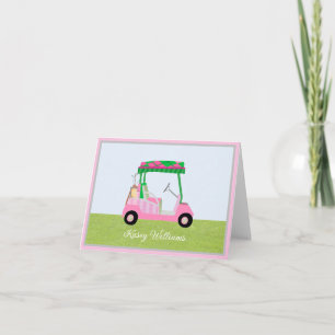 Pink Personalised Golf Cart Name Lined    Note Card