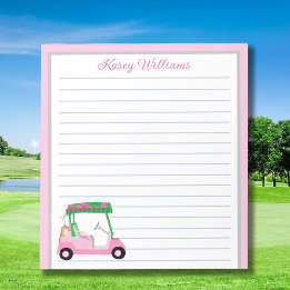 Pink Personalised Golf Cart Name Lined    Notepad