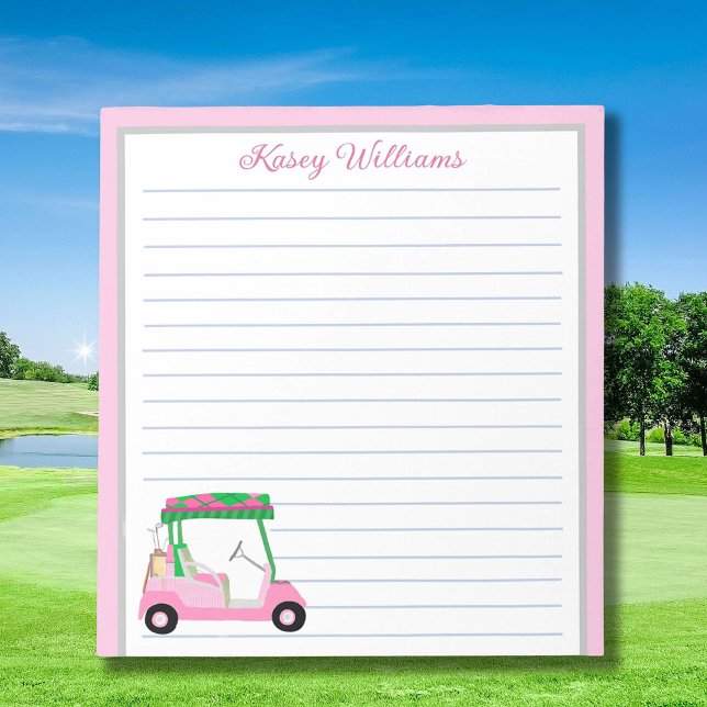 Pink Personalised Golf Cart Name Lined    Notepad (Creator Uploaded)