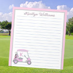 Pink Personalised Golf Cart Name Lined    Notepad<br><div class="desc">A charming unique golf cart -- pink and grey -- tastefully done -- ready to run the course -- the notepad. This is a great gift for all golf lovers -- fun / attractive / unique. Personalise it with your/her name. If you have any design questions or a special request,...</div>