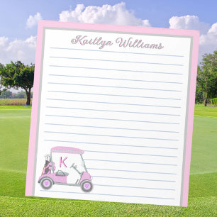 Pink Personalised Golf Cart Name Lined Notepad