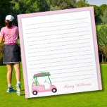 Pink Personalised Golf Cart Name Lined    Notepad<br><div class="desc">A charming unique golf cart -- pink and green -- tastefully done -- ready to run the course -- the notepad. This is a great gift for all golf lovers -- fun / attractive / unique. Personalise it with your/her name. If you have any design questions or a special request,...</div>