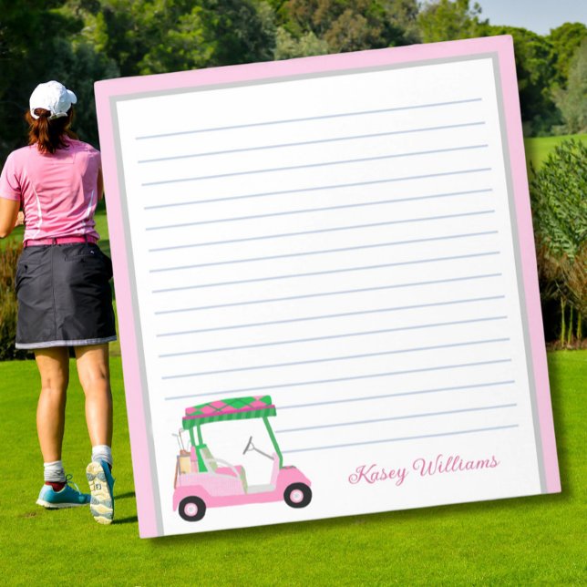 Pink Personalised Golf Cart Name Lined    Notepad (Creator Uploaded)