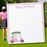 Pink Personalised Golf Cart Name Lined    Notepad<br><div class="desc">A charming unique golf cart -- hot pink and green -- tastefully done -- ready to run the course -- the notepad. This is a great gift for all golf lovers -- fun / attractive / unique. Personalise it with your/her name. If you have any design questions or a special...</div>