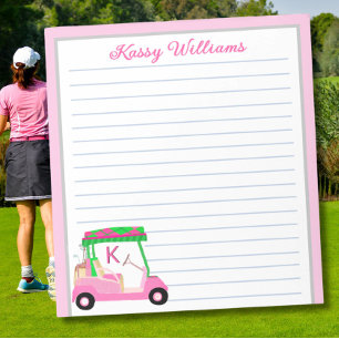 Pink Personalised Golf Cart Name Lined    Notepad