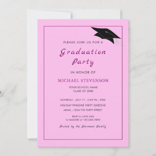 Pink Personalised Graduation Party Invitation Cap