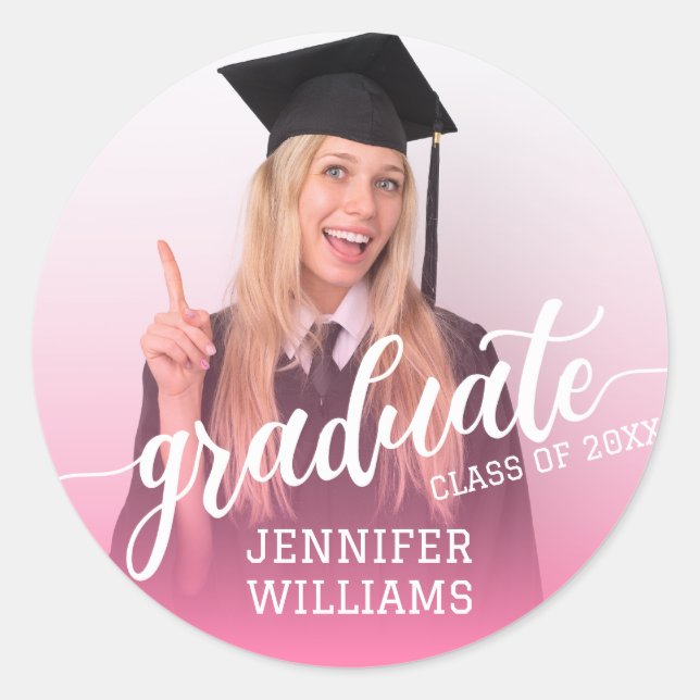 Pink Personalised Graduation Photo Graduate Party Classic Round Sticker (Front)