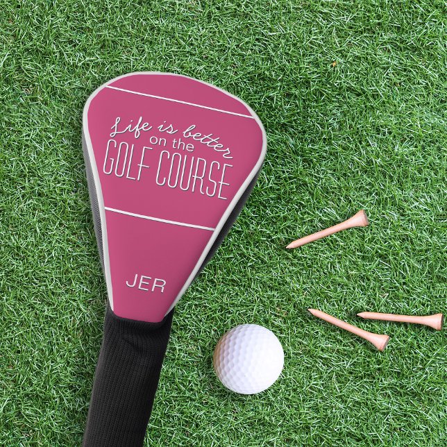 Pink Personalised Initials Monogrammed Golf Quote Head Cover (Pink Personalized Initials Monogrammed Golf Quote Golf Head Cover)
