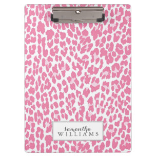 Pink Personalised Leopard Pattern Clipboard