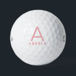 Pink Personalised Modern Monogram Name Golf Balls<br><div class="desc">Modern monogram with a simple coral pink initial and name on custom personalised golf balls in a classic minimal,  professional-looking sans-serif font for a contemporary look perfect for bridesmaid and bridal party gifts.</div>