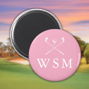 Pink Personalised Monogram Golf Clubs Magnet