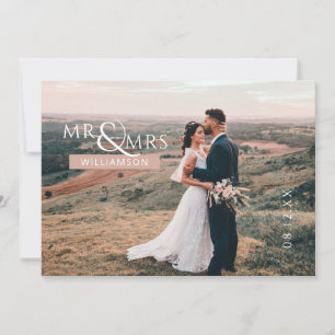 Pink Personalised Mr & Mrs Monogram Wedding Photo  Thank You Card