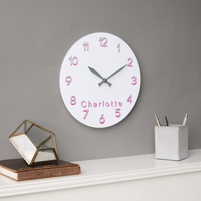 Pink Personalised Photo & Name  Large Clock (Office)