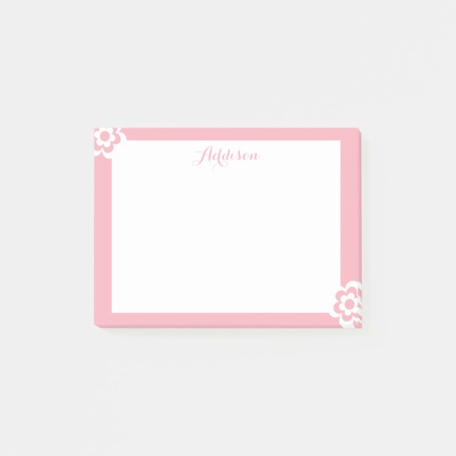 Pink Personalised Post-it® Notes White Flower (Front)