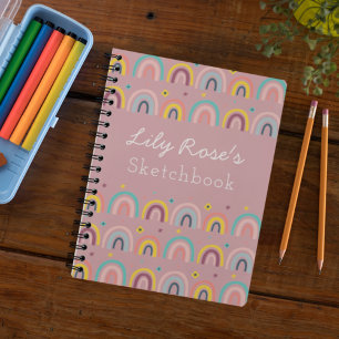 Pink Personalised Rainbow Pattern Sketchbook Notebook