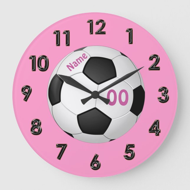 Pink Personalised Soccer Clocks with NAME & NUMBER (Front)