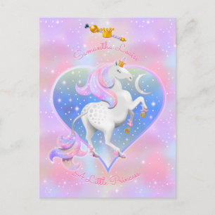 Pink Personalised Unicorn Princess Postcard