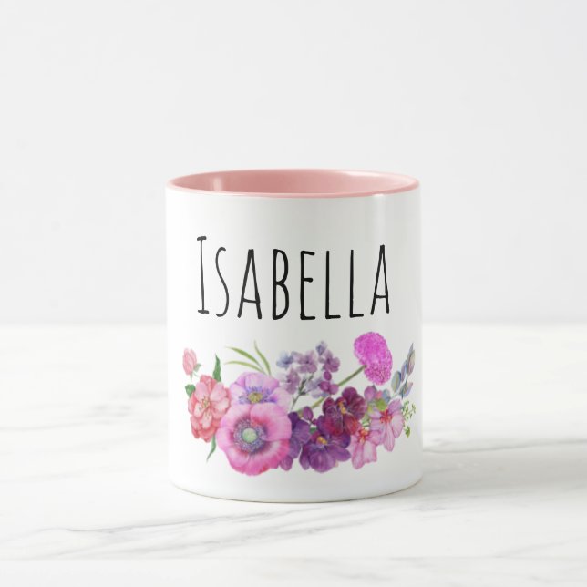 Pink Personalised Watercolor Floral Mug for Girls (Center)