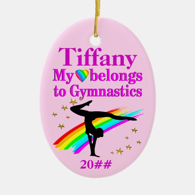 PINK PERSONALIZED AND DATED GYMNAST ORNAMENT (Front)