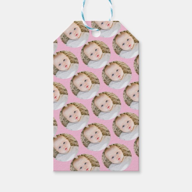 Pink Personalized Birthday photo Gift Tags (Front)