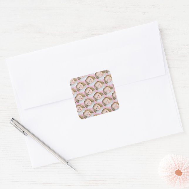 Pink Personalized Birthday photo Square Sticker (Envelope)