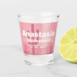 Pink Personalized Bridesmaid Shot Glass<br><div class="desc">Celebrate your bridal party with this personalized bridesmaid shot glass featuring a custom name design. The elegant minimalist layout with decorative lines makes it a stylish and meaningful keepsake for your bridesmaids. Perfect for bachelorette parties, bridesmaid proposal boxes, bridal showers, and wedding celebrations, this custom shot glass adds a personal...</div>