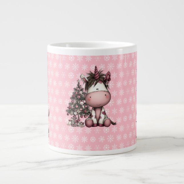Pink personalized Christmas unicorns Large Coffee Mug (Front)