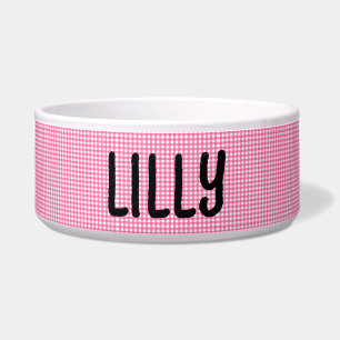 PINK PERSONALIZED GINGHAM PET CAT OR DOG BOWL