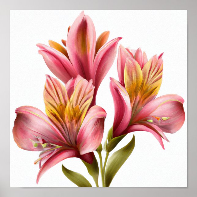 Pink Peruvian Lilies Flower Art Print Poster (Front)