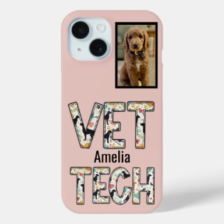 Pink Pet Photo Vet Tech Name iPhone 15 Case