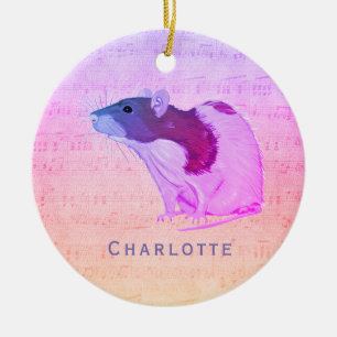 Pink Pet Rat Add Your Name Rat Ceramic Ornament