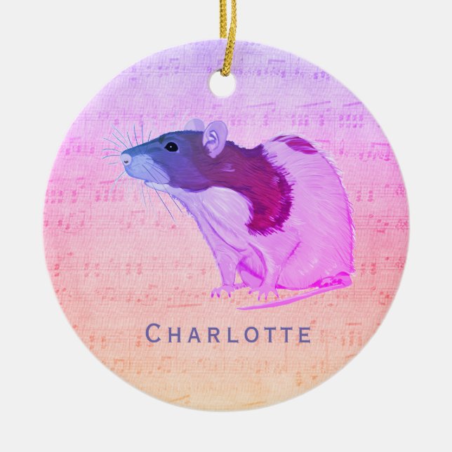 Pink Pet Rat Add Your Name Rat Ceramic Ornament (Front)
