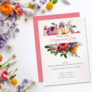 Pink Petal Dream Watercolor Engagement Party Invitation