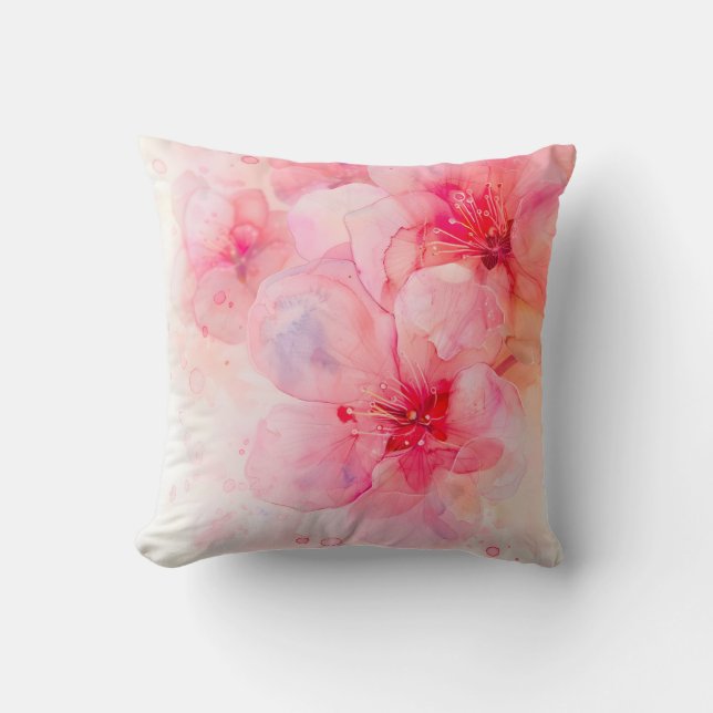 Pink Petal Elegance Watercolor Cushion (Front)
