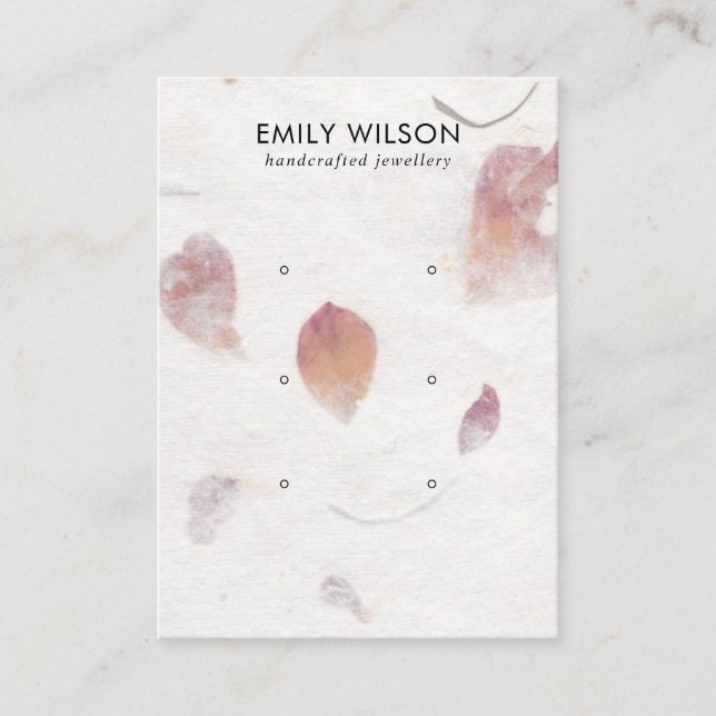 PINK PETAL HANDMADE PAPER 3 STUD EARRING DISPLAY BUSINESS CARD (Front)
