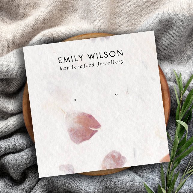 PINK PETAL HANDMADE PAPER STUD EARRING DISPLAY SQUARE BUSINESS CARD (Creator Uploaded)