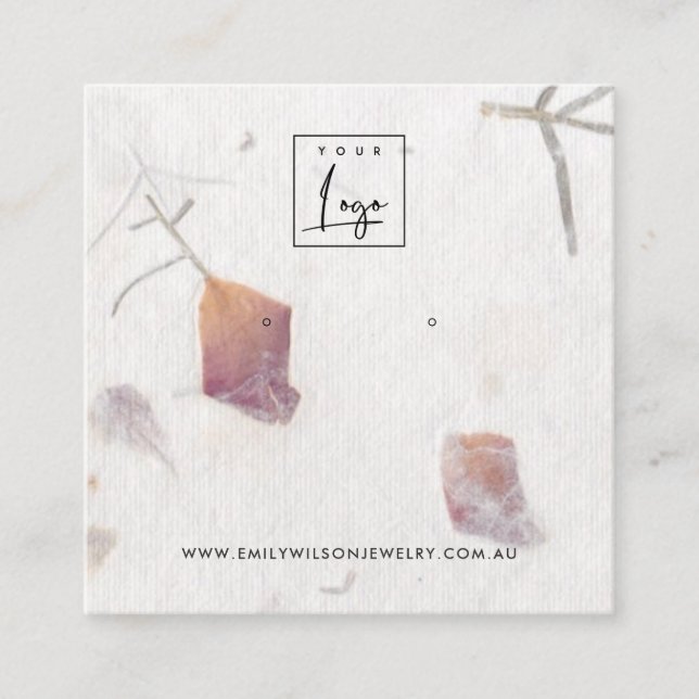 PINK PETAL HANDMADE PAPER  STUD EARRING DISPLAY SQUARE BUSINESS CARD (Front)